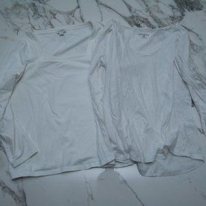 2 J Crew Long Sleeve White Cotton Long Sleeve Shirts Square Round Neck Medium
